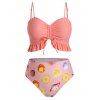 Maillot de Bain Tankini Péplum Planète Amusant à Lacets de Grande Taille  - Rose 1X