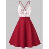 Robe Ligne A à Bretelle Panneau en Dentelle Croisée au Dos de Grande Taille - Rouge Vineux L