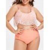 Lace Overlay Ruched High Waisted Plus Size Tankini Swimsuit - PINK 3X