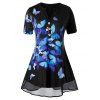 Chemisier Trapèze Papillon Imprimé de Grande Taille à Col V - Noir 3X