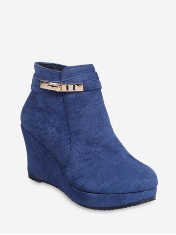 Solid Color Zipper Wedge Heel Shoes