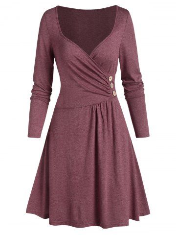 Plunging Neck Ruched Mini Long Sleeve Dress