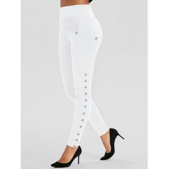 

High Waisted Pocket Snap Button Side Leggings, White