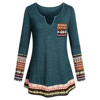 

Plus Size Tribal Print Pocket T Shirt, Medium sea green