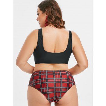 Plus Size Zippered Plaid Tankini Swimsuit