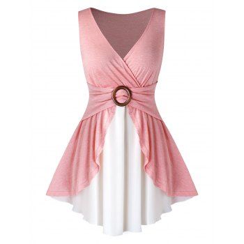 

Plus Size Surplice Overlap Two Tone Tank Top, Flamingo pink