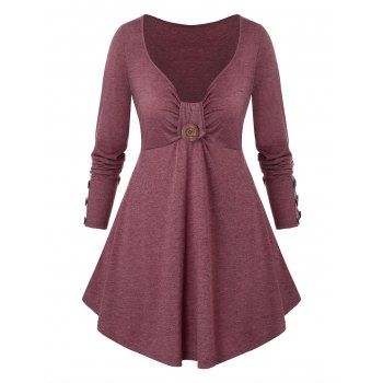 

Plus Size Buttoned Plunge A Line Tunic Tee, Red wine