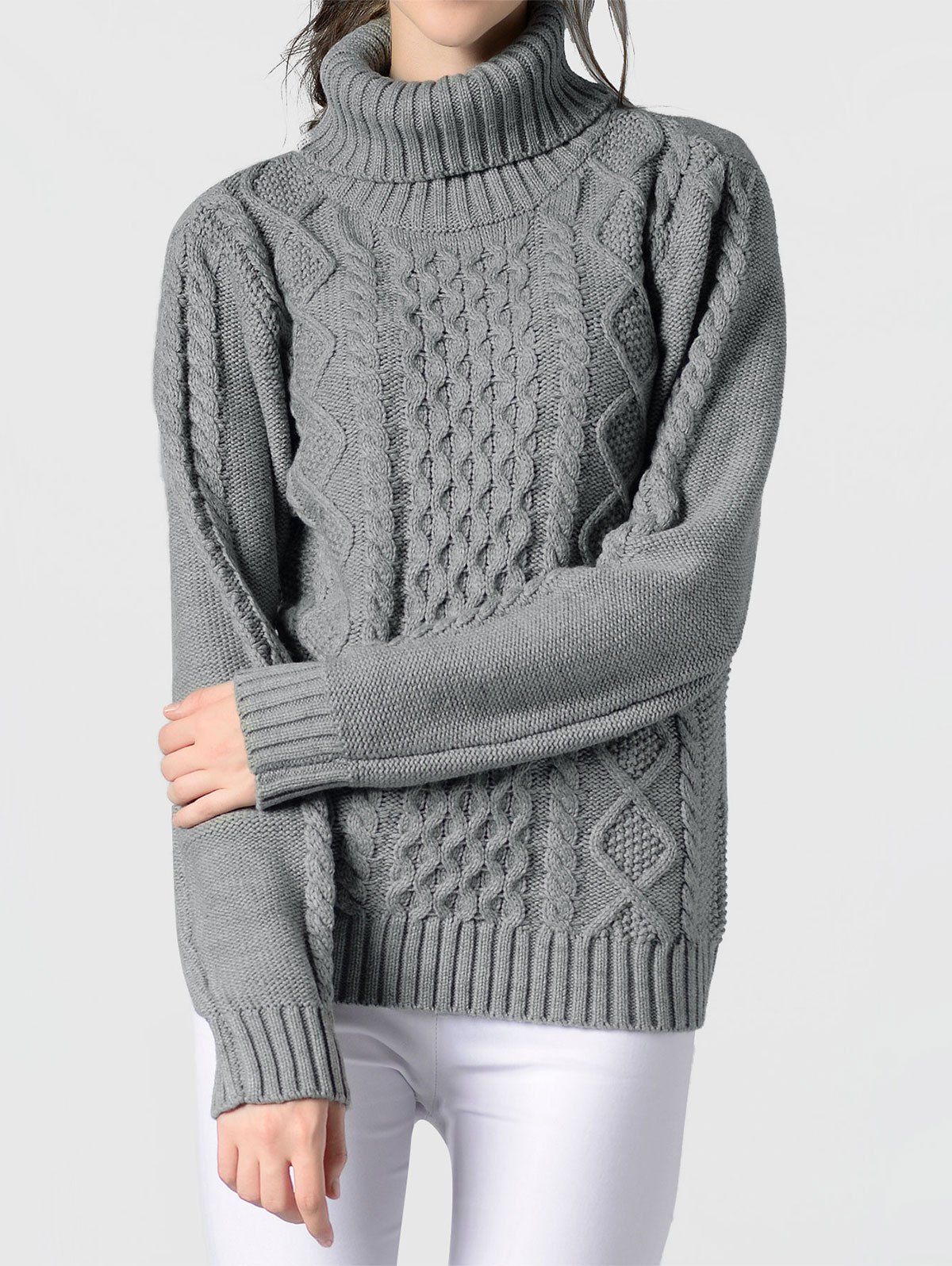 [31% OFF] 2021 Turtleneck Cable Knit Solid Sweater In GRAY | DressLily