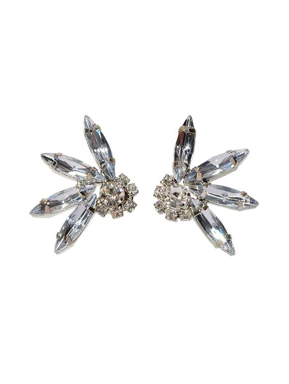 Boucles d'Oreilles Fleuries en Faux Diamant - Argent 