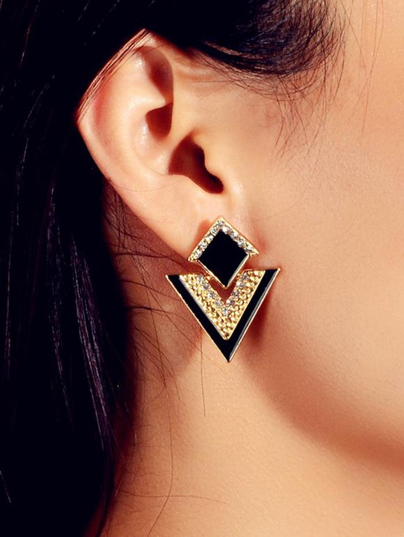 Boucles d'Oreilles Géométriques Design avec Strass - Noir 