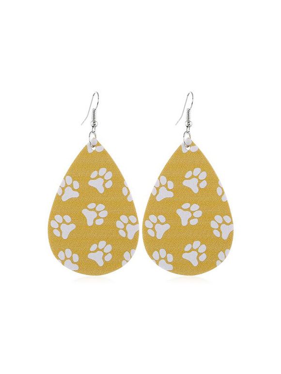 Boucles d'Oreilles Patte de Chat Imprimé à Goutte d'Eau - Jaune 