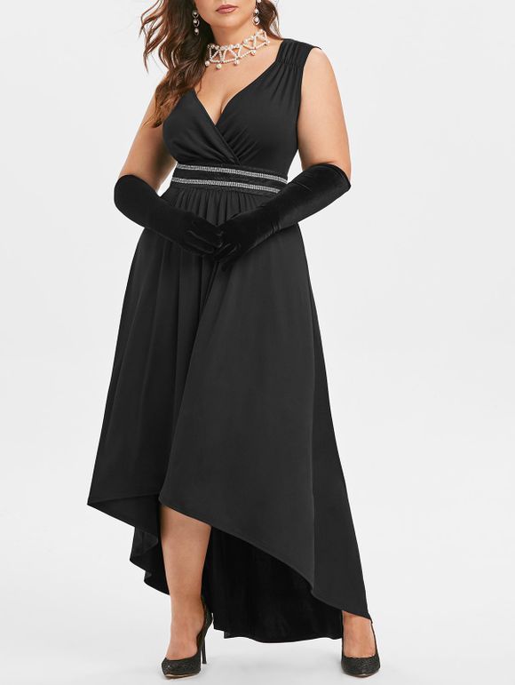 Plus Size Sequin Haut Bas Surplice Robe - Noir 5X