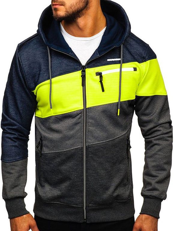 Sweat-shirt à Capuche Zippé en Blocs de Couleurs - Cadetblue M