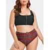 Maillot de Bain Tankini à Carreaux Zippé Grande-Taille - Noir 1X