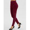 Legging Bouton-pression à Taille Haute avec Poche - Rouge Vineux 2XL