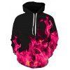 Sweat à Capuche Motif de Flamme avec Poche Kangourou - Rouge Rose 3XL