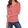 T-shirt en Couleur Unie à Manches Longues avec Demi-Bouton - Rose S