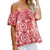 Flower Embroidered Off Shoulder Tunic Blouse - RED 2XL