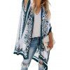 Printed Collarless Slit Poncho Cover Up - WHITE ONE SIZE