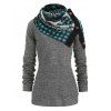 Tricot Cerf de Noël à Carreaux avec Echarpe Boutonnée - Gris 3XL