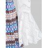 Flare Sleeve Lace Tribal Print Dress - WHITE M