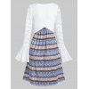 Flare Sleeve Lace Tribal Print Dress - WHITE M