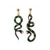 Boucles d'Oreilles Asymétriques Pendantes Serpent en Email - Vert profond 