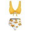 Sunflower Knot Ruched Bikini Swimsuit - SUN YELLOW M
