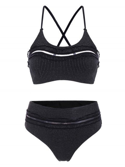 Gothic Metallic Bikini Swimsuit Cheeky Crisscross Swimwear Set
