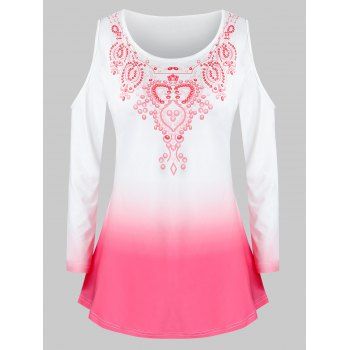 

Plus Size Cold Shoulder Ombre Printed T-Shirt, White