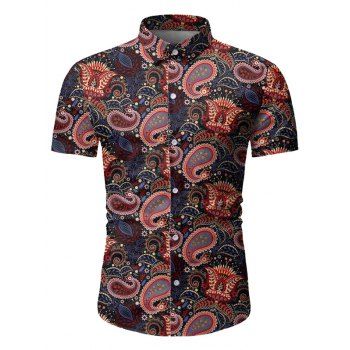 

Paisley Leaf Pattern Short Sleeves Shirt, Multicolor a