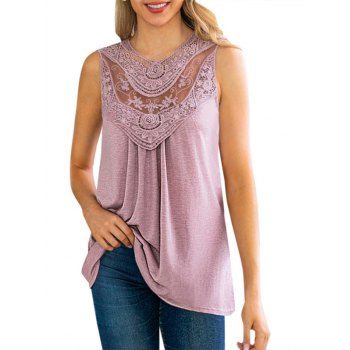 

Guipure Insert Keyhole Back Tank Top, Rose