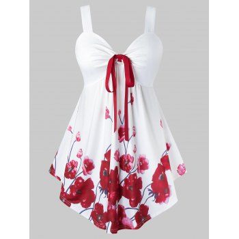 

Plus Size Flower Print Tie Backless Tunic Tank Top, Multicolor