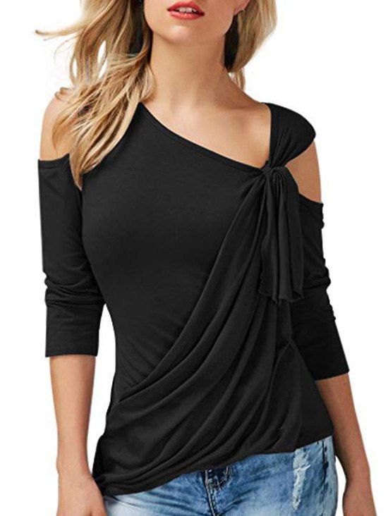 T-shirt Drapé en Avant Noué à Epaule Dénudée - Noir S