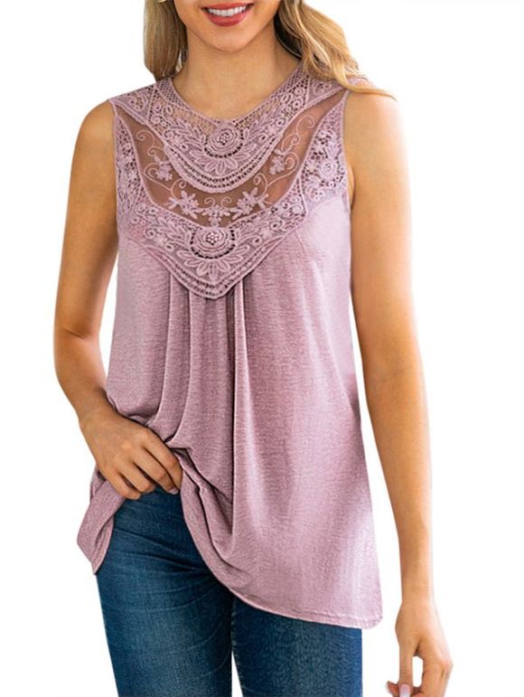 Débardeur Panneau Guipure avec Trou de Serrure au Dos - Rose XL