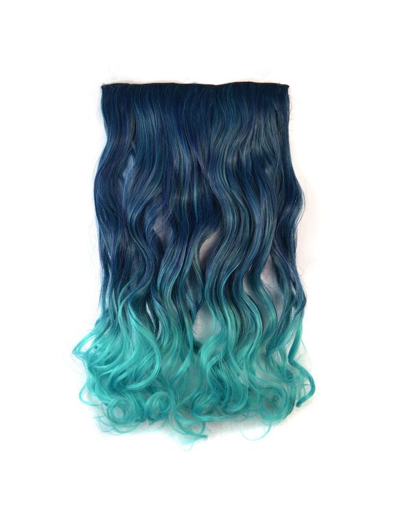 Pièce de Cheveux Synthétique Longue Ombrée Vague de Corps - Turquoise Grisâtre 