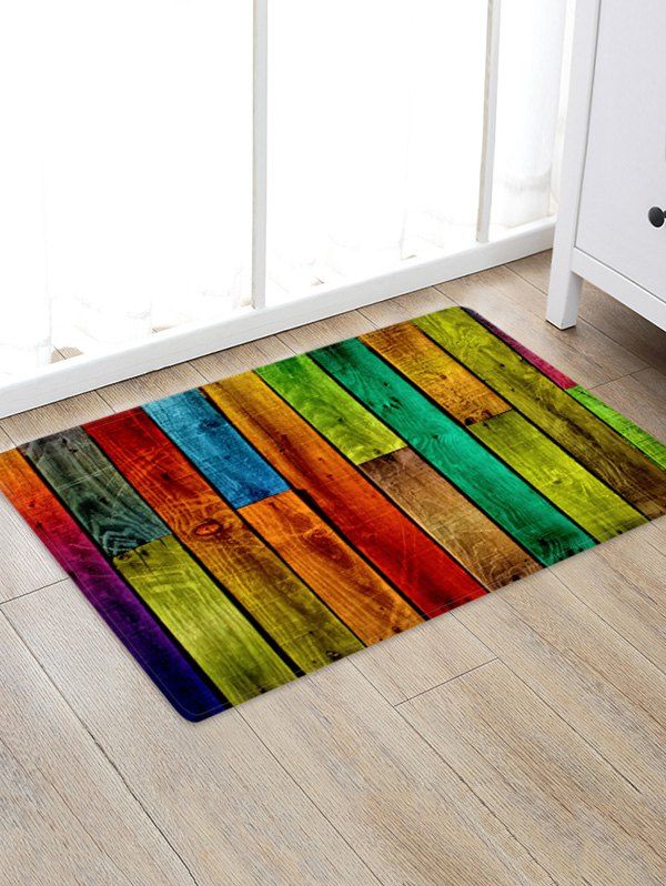 

Colorful Wood Board Pattern Water Absorption Area Rug, Multi