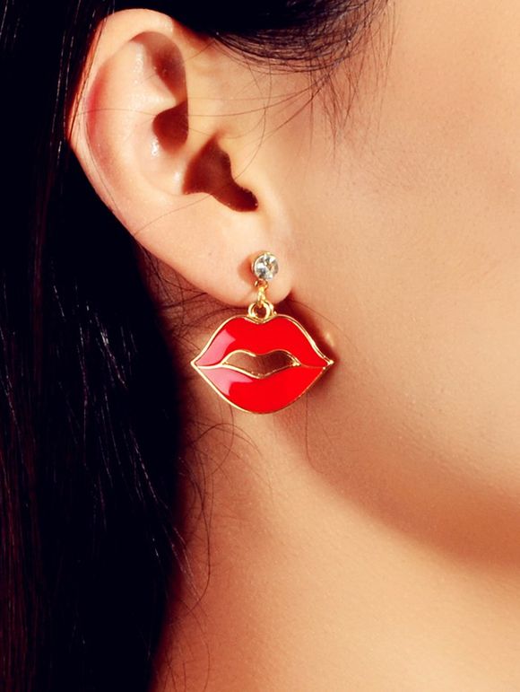 Boucles d'Oreilles Pendantes Motif de Lèvre en Email - Rouge Lave 