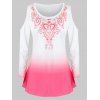 T-shirt Imprimé Ombre à Épaule Dénudée Grande Taille - Blanc 5X
