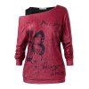 Ensemble T-shirt Papillon Imprimé à Col Oblique Grande Taille - Rouge Vineux 5X