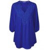 Blouse Applique en Dentelle de Grande Taille en Mousseline - Bleu L