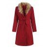 Manteau avec Un Bouton à Col Fourré avec Nœud Papillon - Rouge Vineux XL