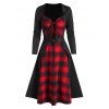 Robe Vintage à Carreaux Imprimé à Bretelle Bouclée Fausse Deux Pièces - Noir L