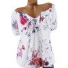 Blouse Fleurie Imprimée à Epaule Dénudée de Grande Taille - Blanc 3X