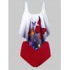 Maillot de Bain Tankini Ombré Papillon Imprimé à Coupe Haute de Grande Taille - multicolor 3X