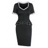 Robe Fourreau Péplum Boutonnée à Ourlet en Laitue à Taille Haute - Noir XL