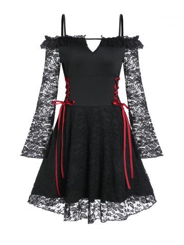 Cold Shoulder Gothic Lace Mini A Line Dress