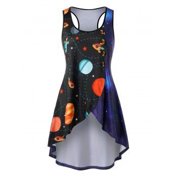 

Plus Size Space Planet Print Button Tank Top, Dark slate blue