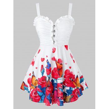 

Plus Size Butterfly Flower Sweetheart Neck Tank Top, Milk white