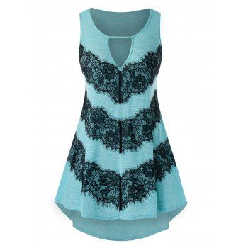 

Plus Size Keyhole Lace Insert High Low Tank Top, Medium turquoise